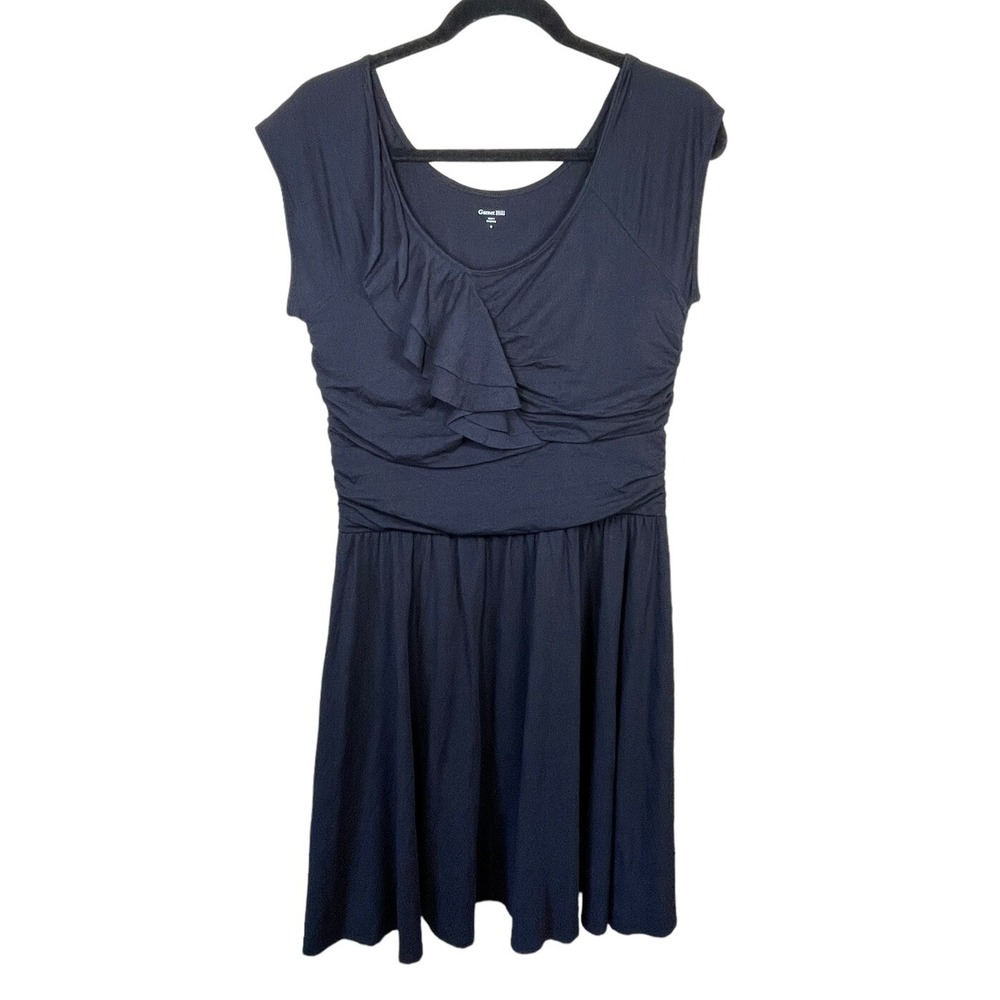 Garnet‎ Hill Small Piazza Black Jersey Knit Dress Front Ruffle Ruched Side